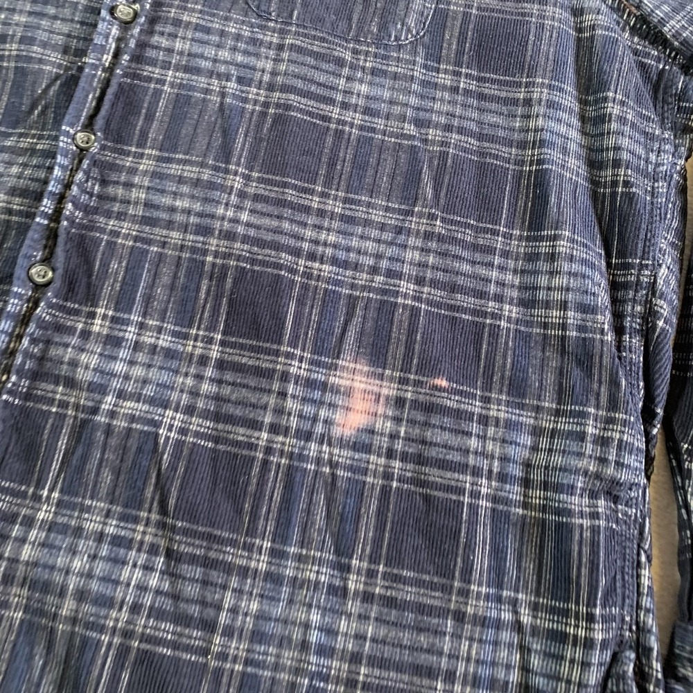 Michael Bastian Shirt Mens 2XL Blue Plaid Corduroy Button Down Long Sleeve FLAW - Picture 2 of 13